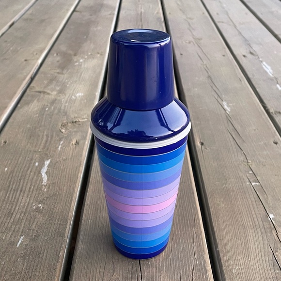 Jonathan Adler Blue and Purple Scala Stripe Cocktail Shaker Drink Mixer - Picture 5 of 12